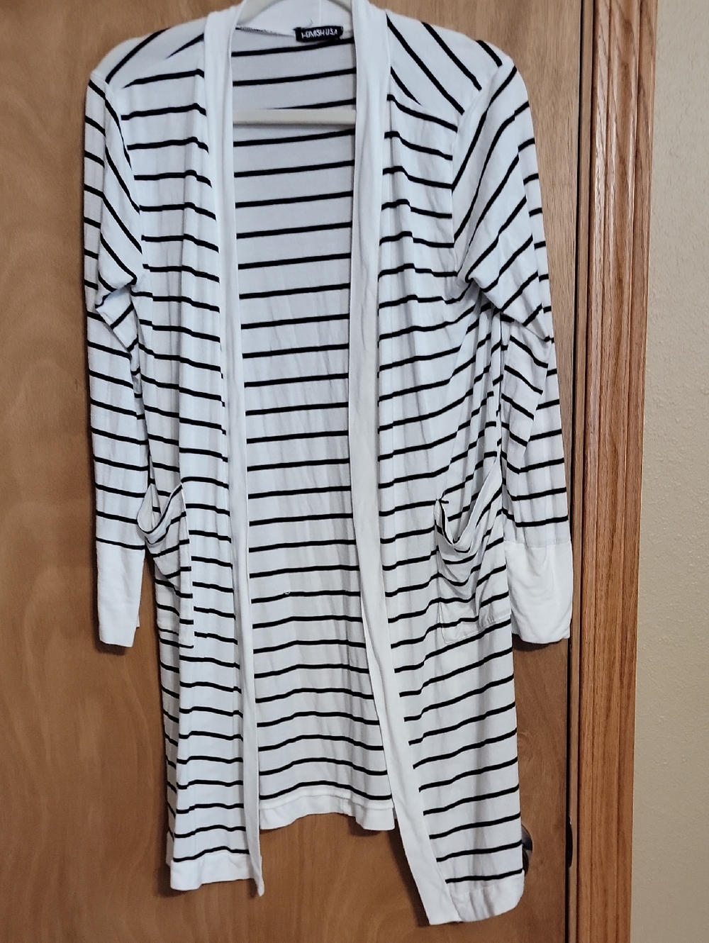 Black & White Striped Open Front Cardigan